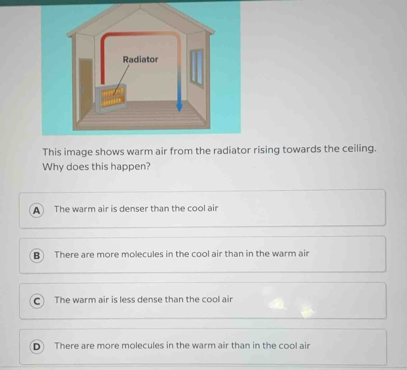 this image shows warm air from the radiator rising towards the ceiling.…