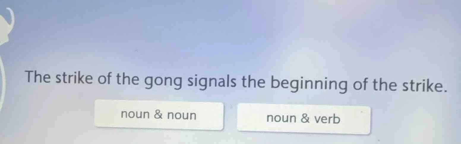 the strike of the gong signals the beginning of the strike. noun & noun…