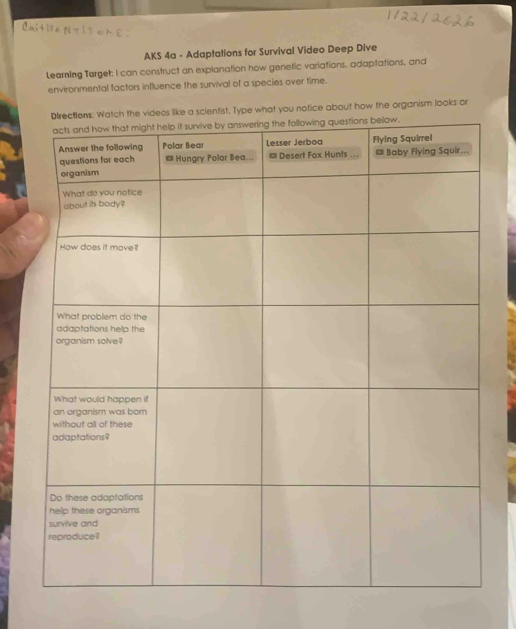 aks 4a - adaptations for survival video deep dive learning target: i ca…