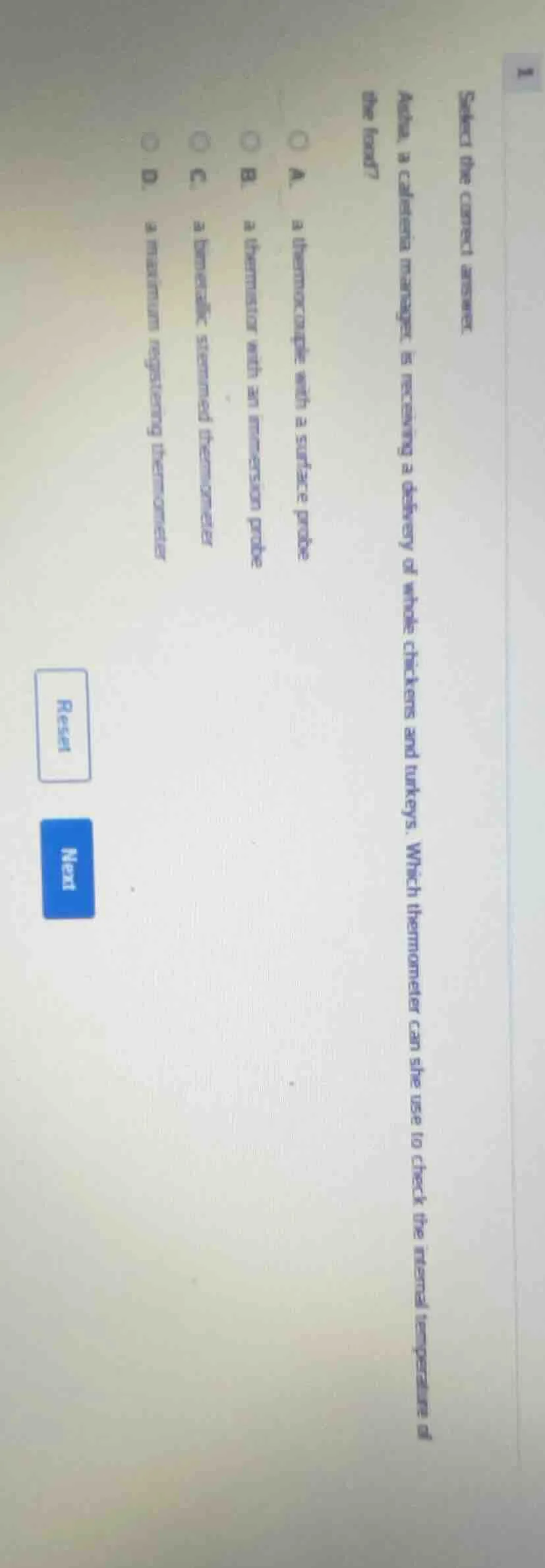 select the correct answer. athena, a cafeteria manager, is receiving a …