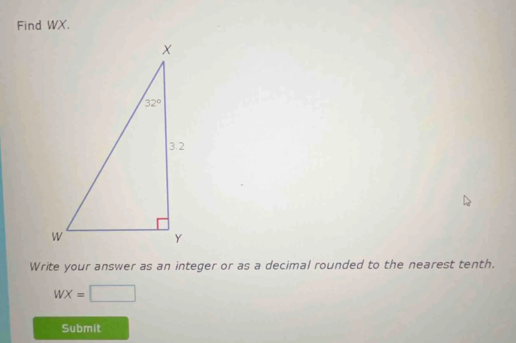 find wx. write your answer as an integer or as a decimal rounded to the…