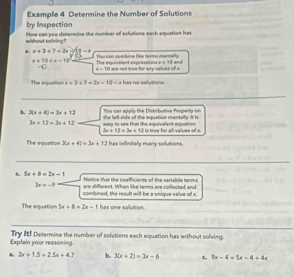 example 4 determine the number of solutions by inspection how can you d…