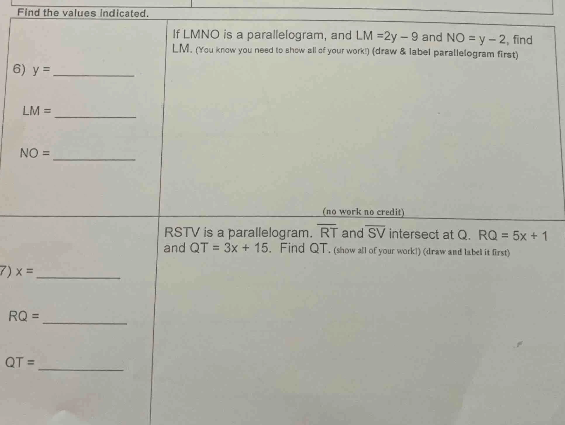 find the values indicated. 6) y = lm = no = if lmno is a parallelogram,…