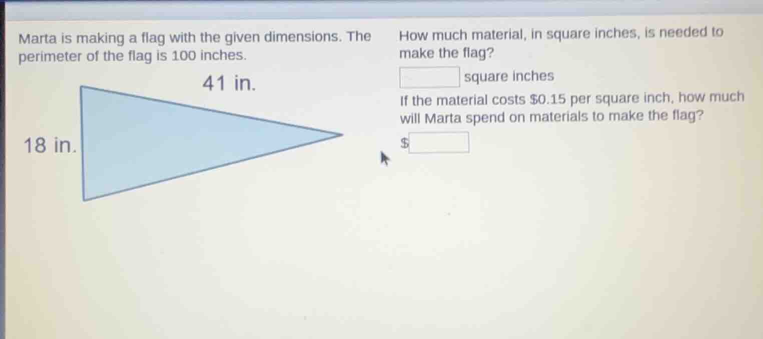 marta is making a flag with the given dimensions. the perimeter of the …