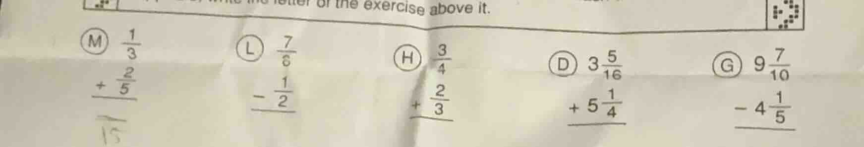 write the letter of the exercise above it. m $\begin{array}{r} \frac{1}…