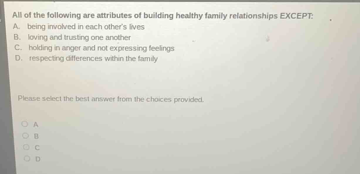all of the following are attributes of building healthy family relation…
