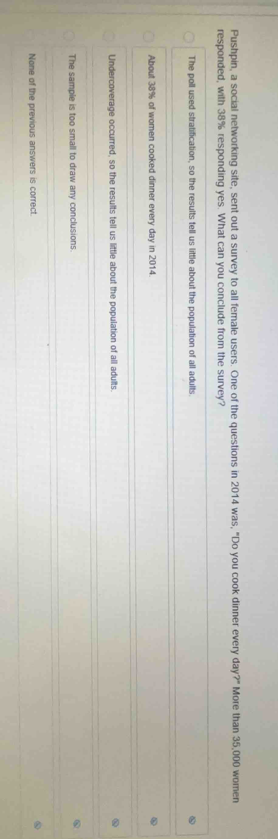 pushpin, a social networking site, sent out a survey to all female user…