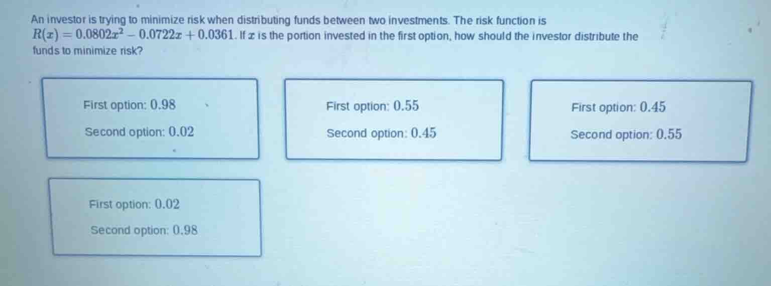 an investor is trying to minimize risk when distributing funds between …