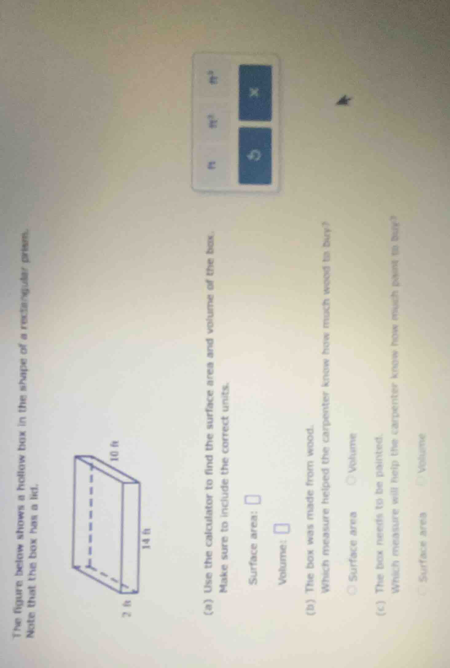 the figure below shows a hollow box in the shape of a rectangular prism…