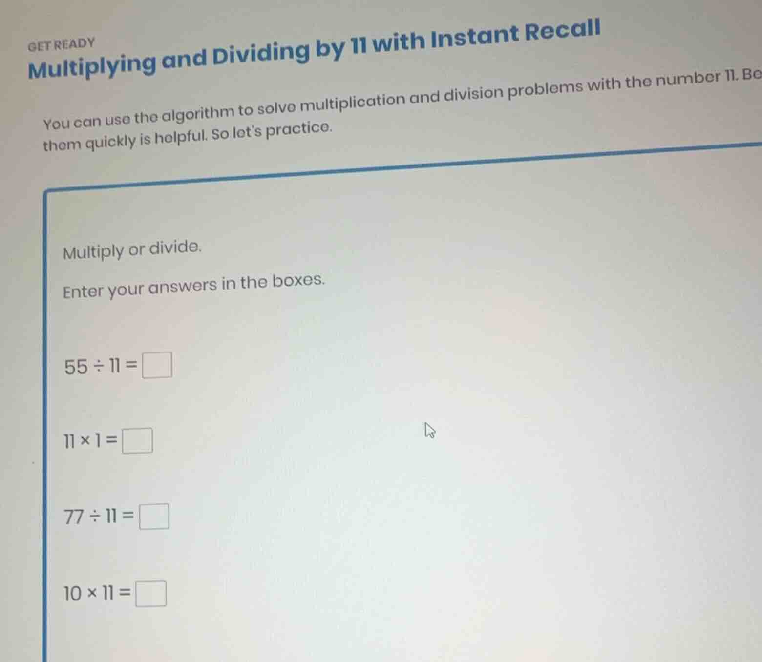 get ready multiplying and dividing by 11 with instant recall you can us…
