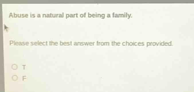 abuse is a natural part of being a family. please select the best answe…