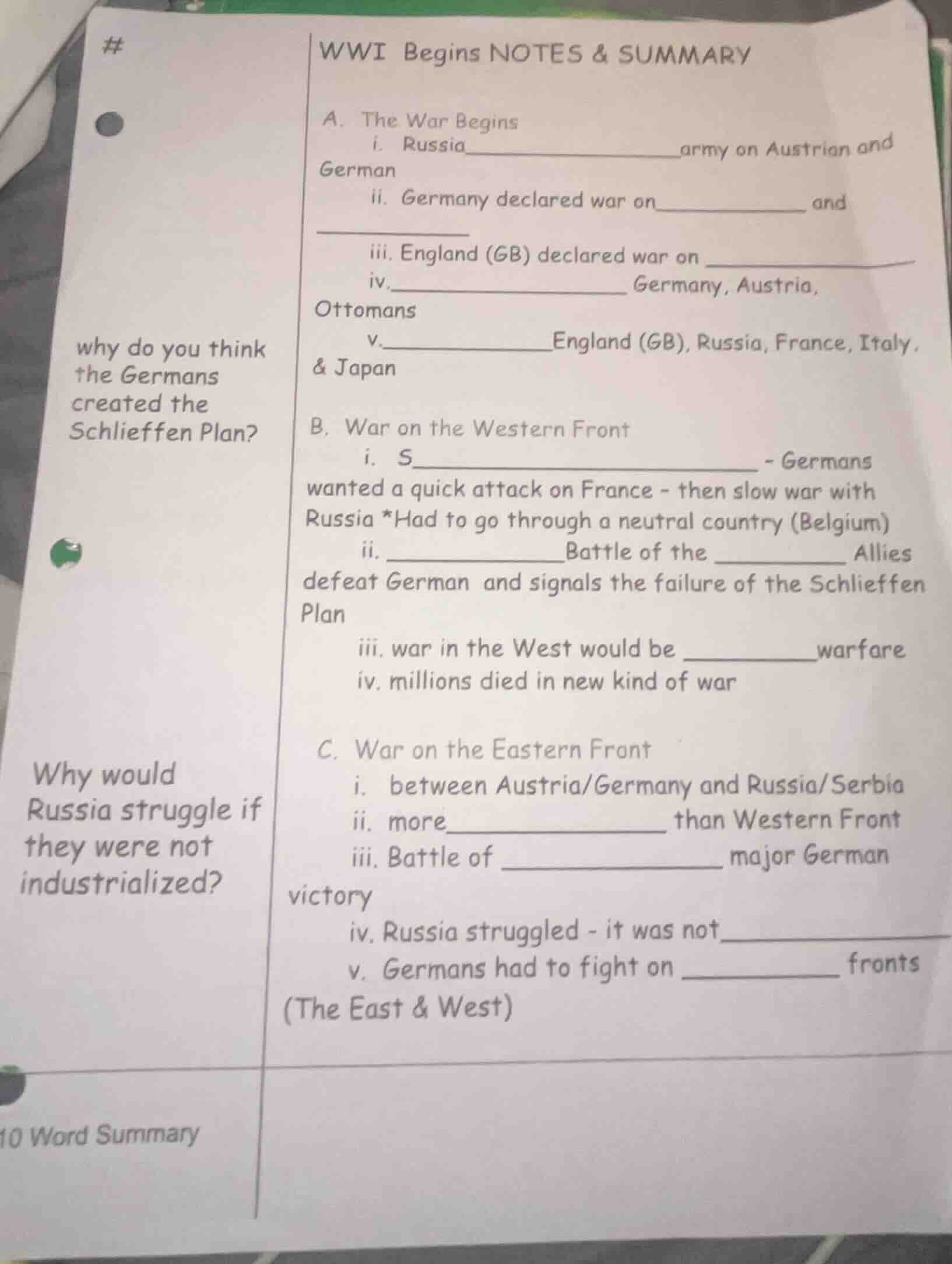 # why do you think the germans created the schlieffen plan? why would r…