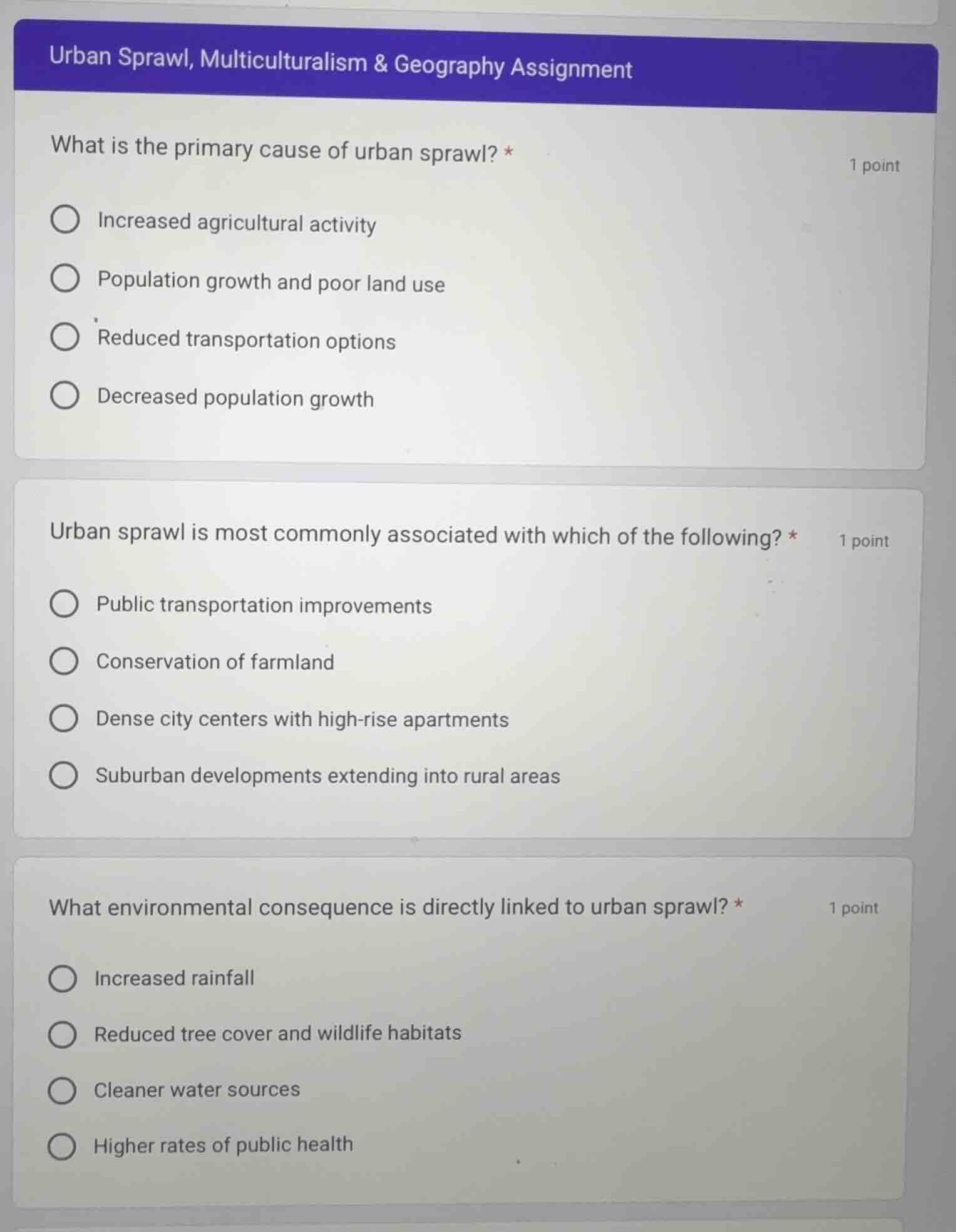 urban sprawl, multiculturalism & geography assignment what is the prima…