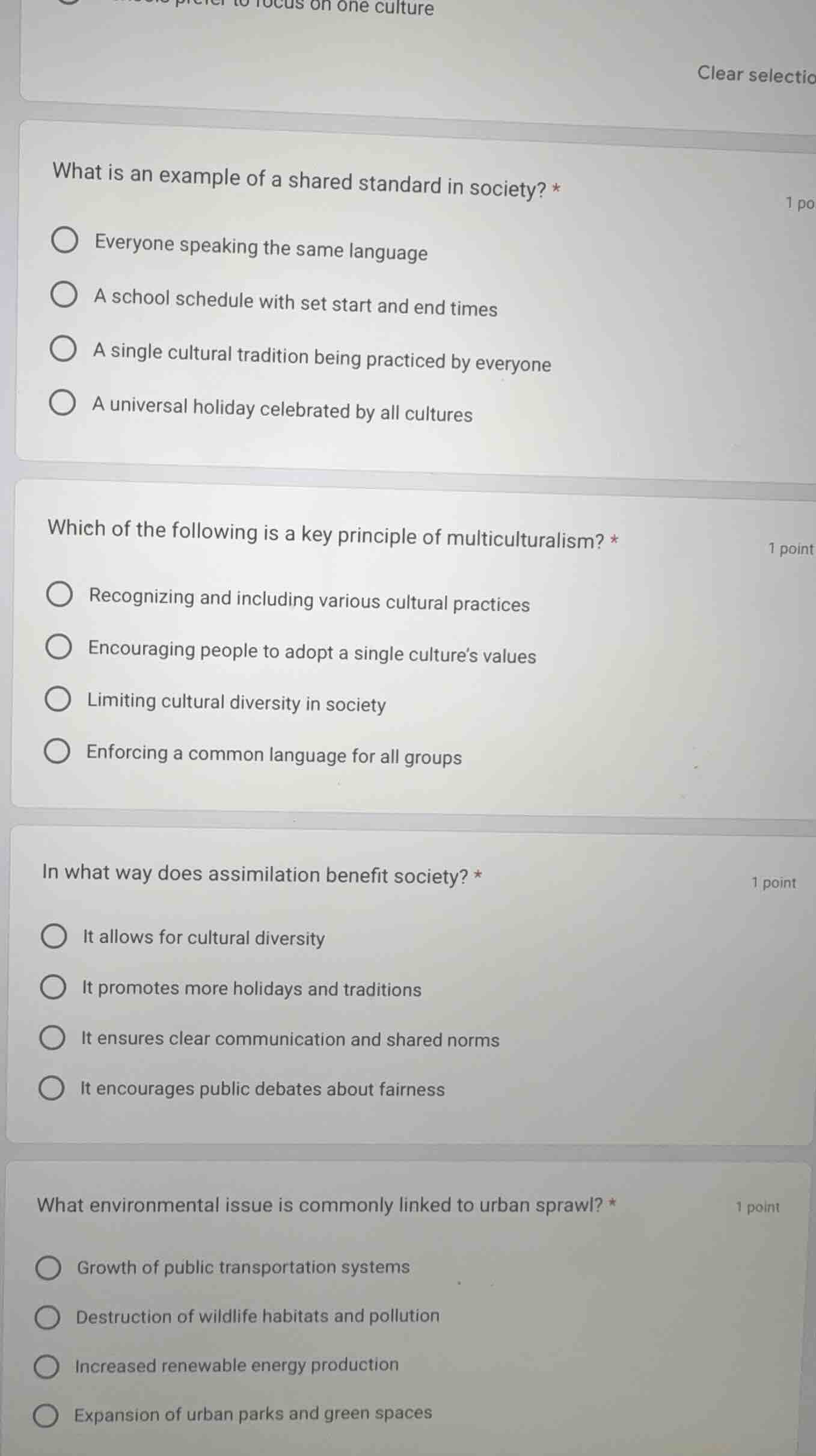 what is an example of a shared standard in society? * ○ everyone speaki…