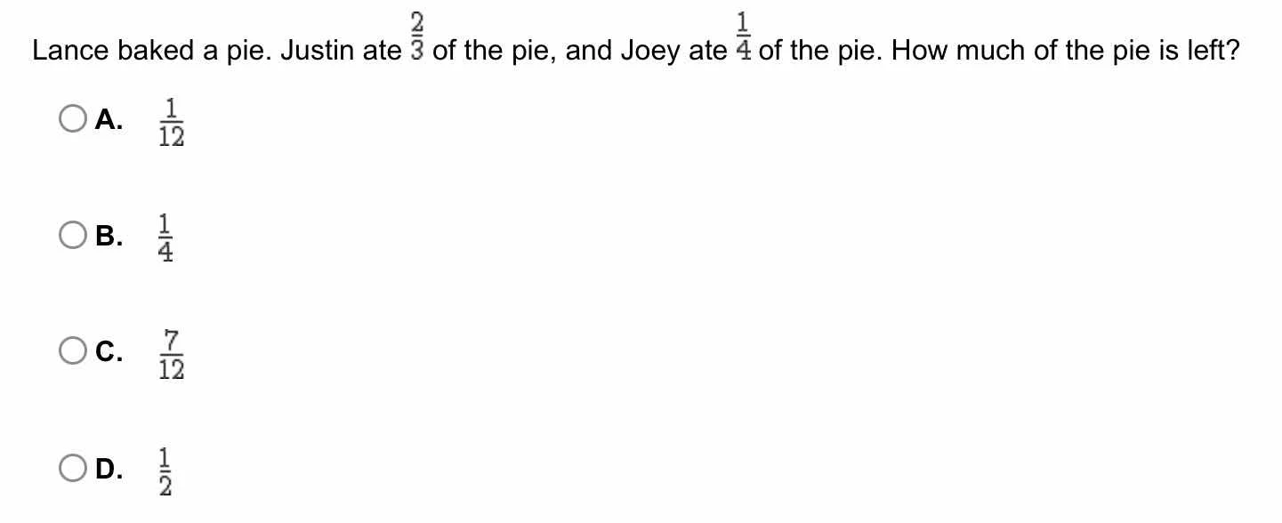 lance baked a pie. justin ate \\(\\frac{2}{3}\\) of the pie, and joey a…