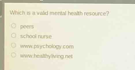 which is a valid mental health resource? peers school nurse www.psychol…