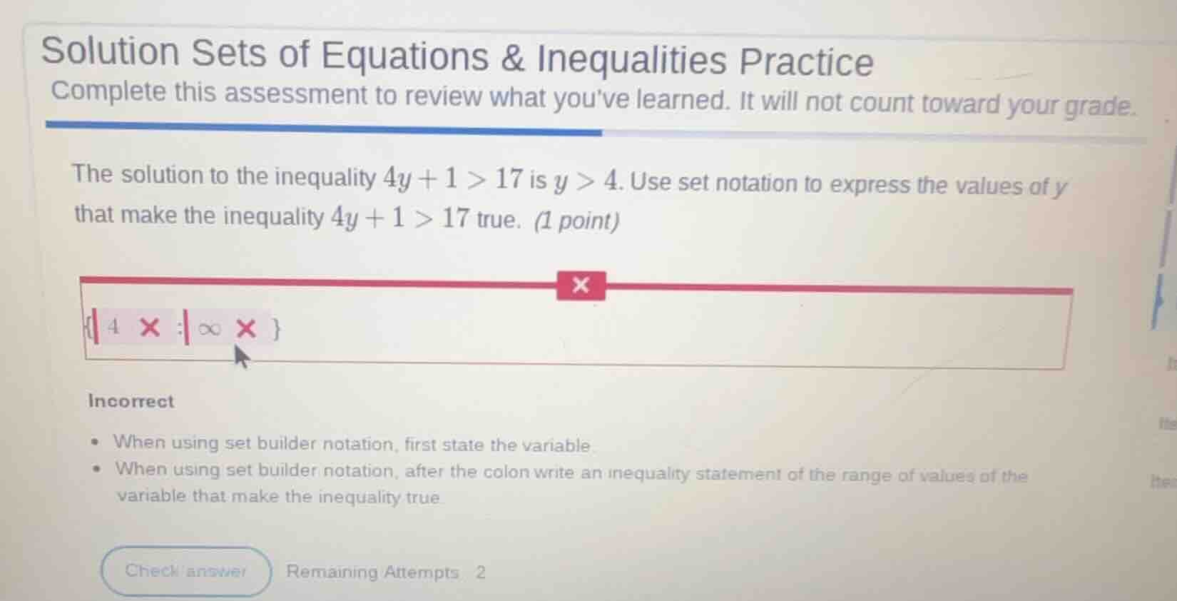 solution sets of equations & inequalities practice complete this assess…