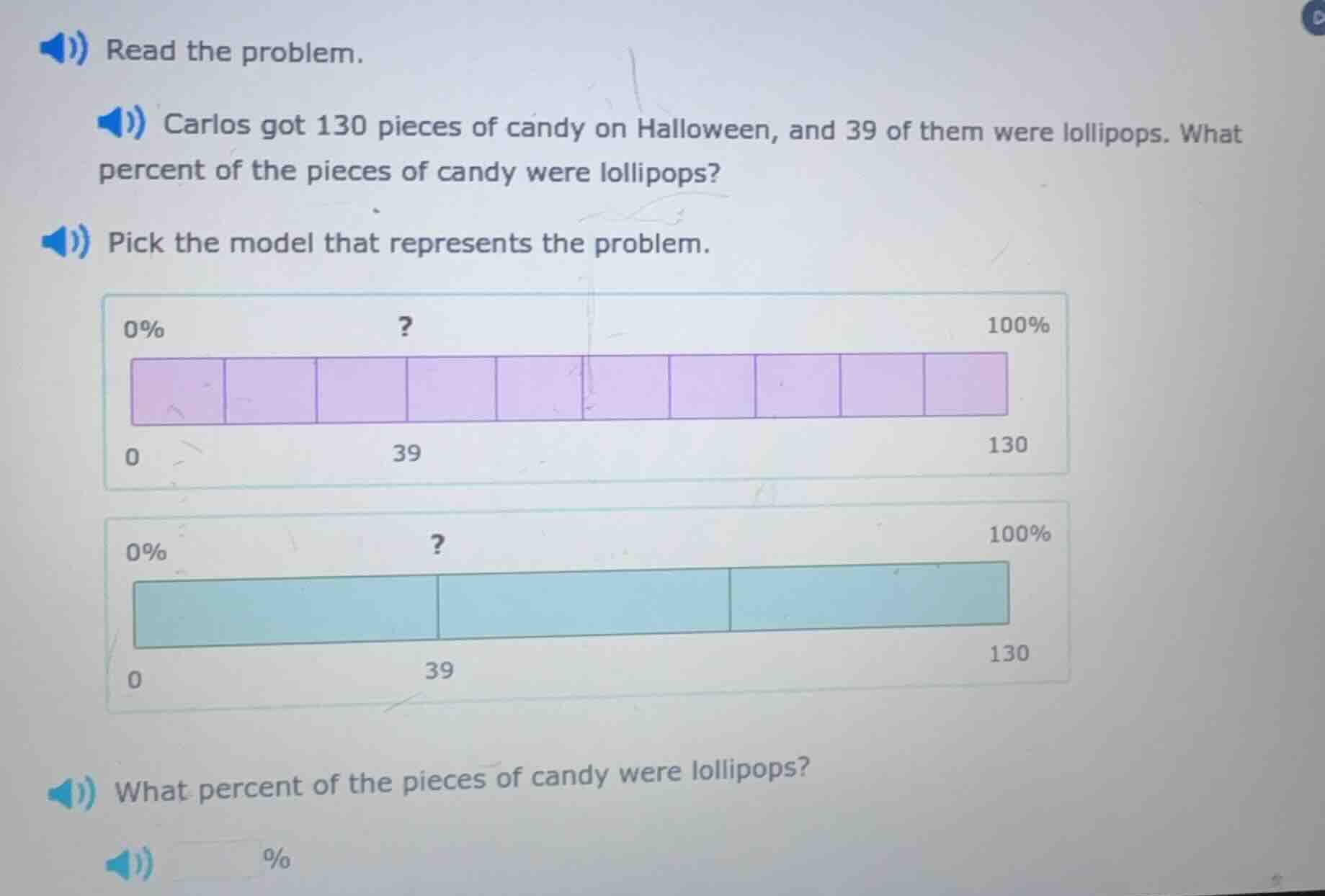 read the problem. carlos got 130 pieces of candy on halloween, and 39 o…