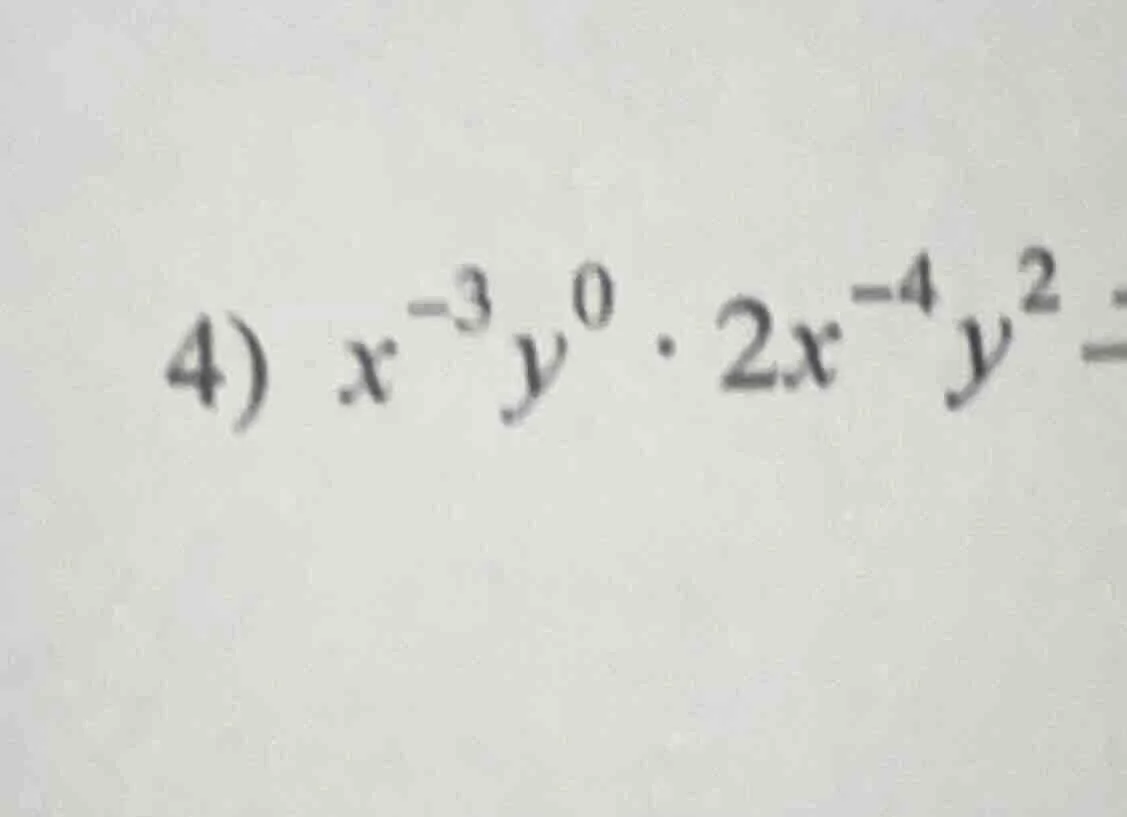 4) $x^{-3}y^{0} cdot 2x^{-4}y^{2} =$