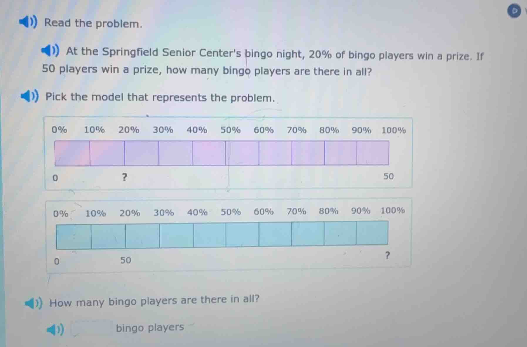 read the problem. at the springfield senior centers bingo night, 20% of…