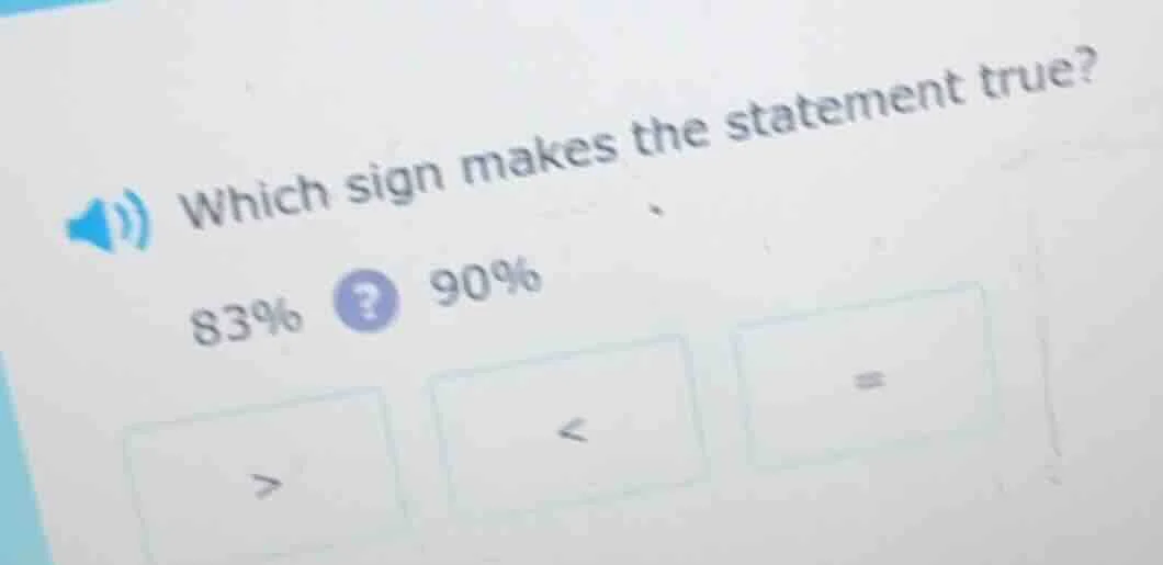 which sign makes the statement true? 83%? 90% > < =