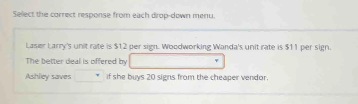 select the correct response from each drop-down menu. laser larry’s uni…