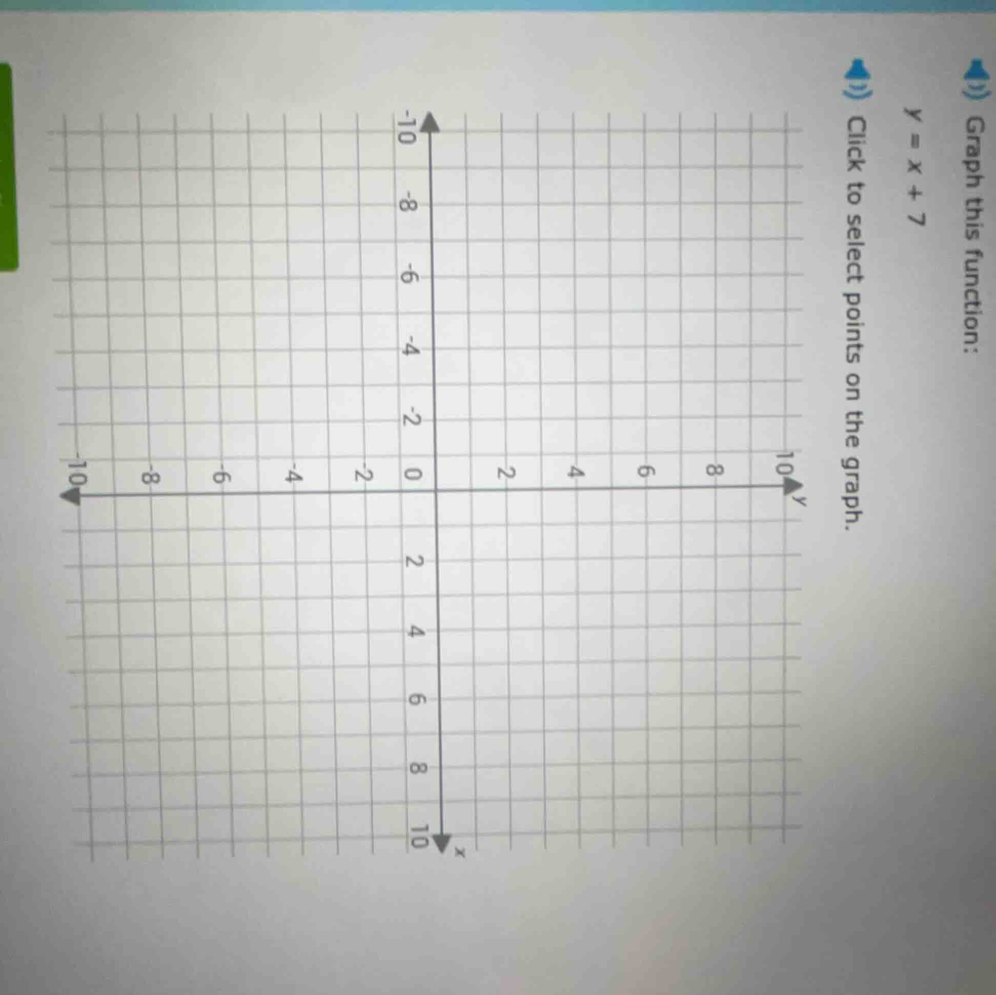 graph this function: y = x + 7 click to select points on the graph.