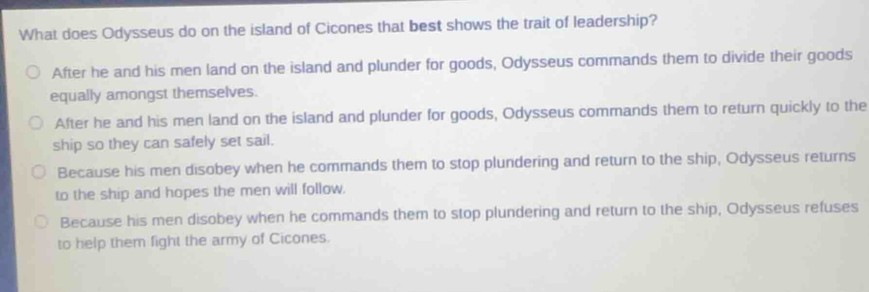 what does odysseus do on the island of cicones that best shows the trai…