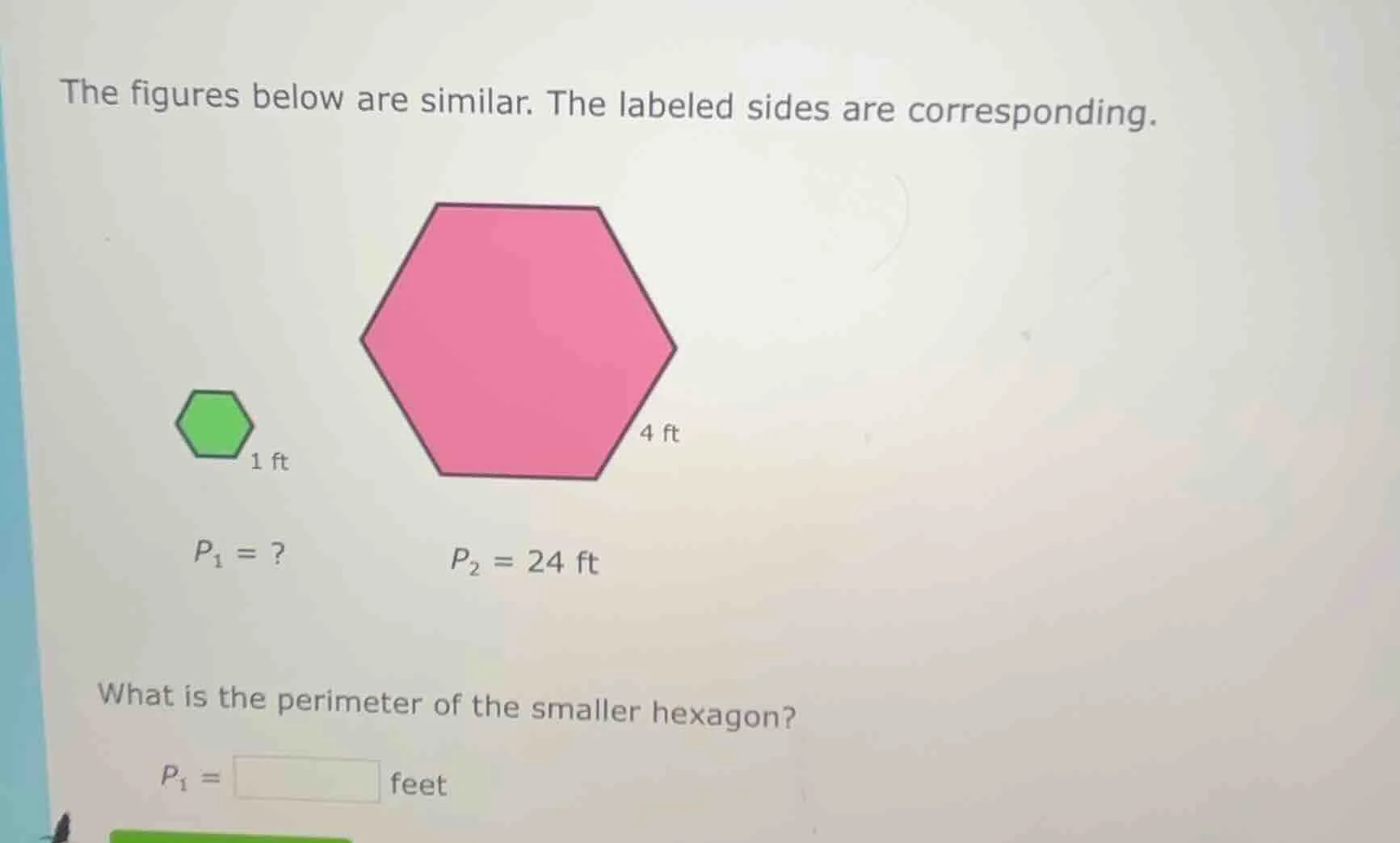 the figures below are similar. the labeled sides are corresponding. $p_…