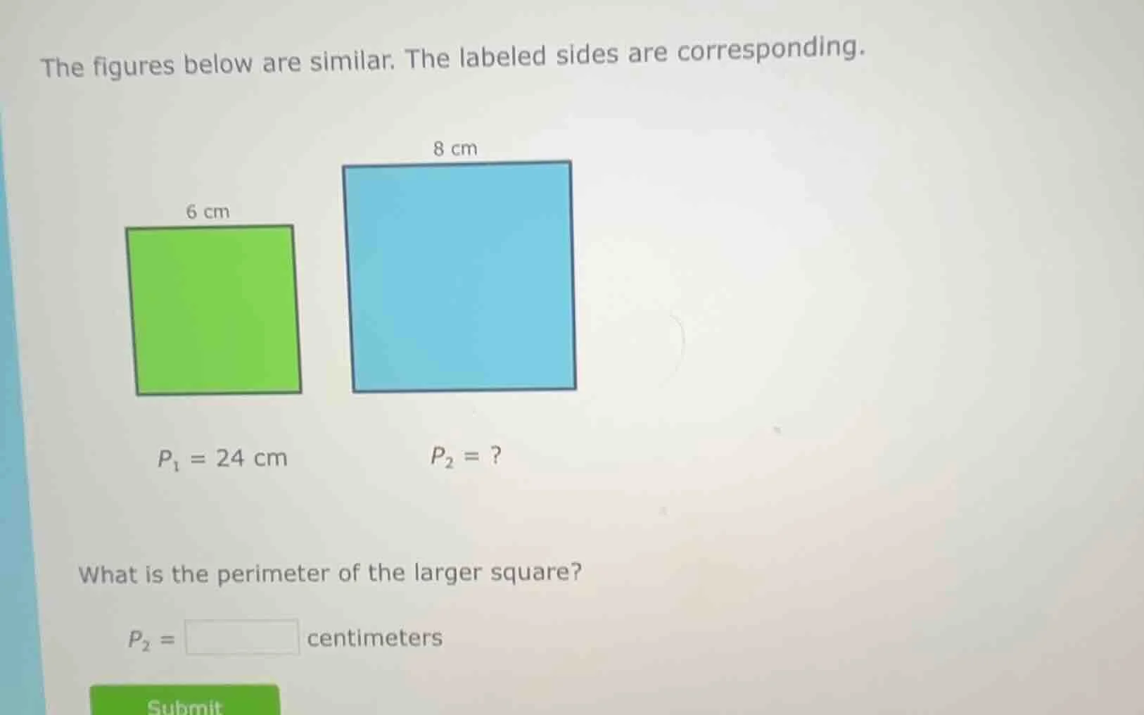 the figures below are similar. the labeled sides are corresponding. 6 c…