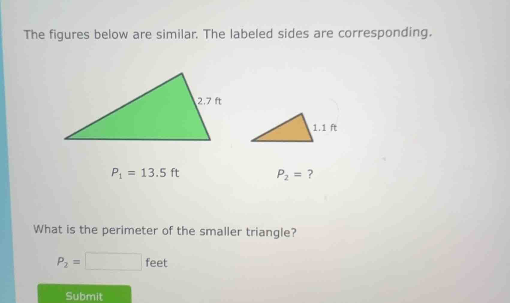 the figures below are similar. the labeled sides are corresponding. 2.7…