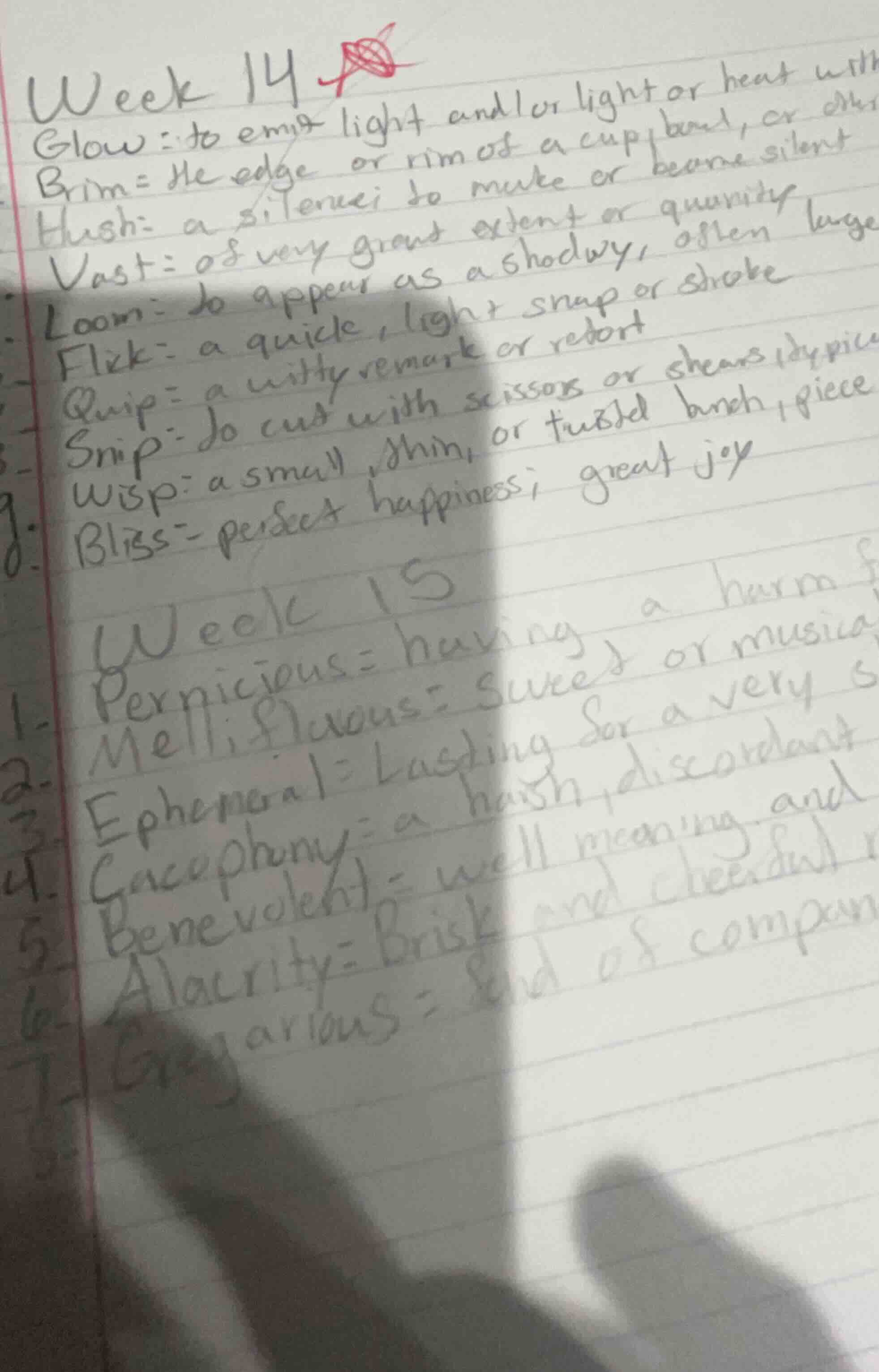 week 14 glow: to emit light and/or light or heat with brim: the edge or…