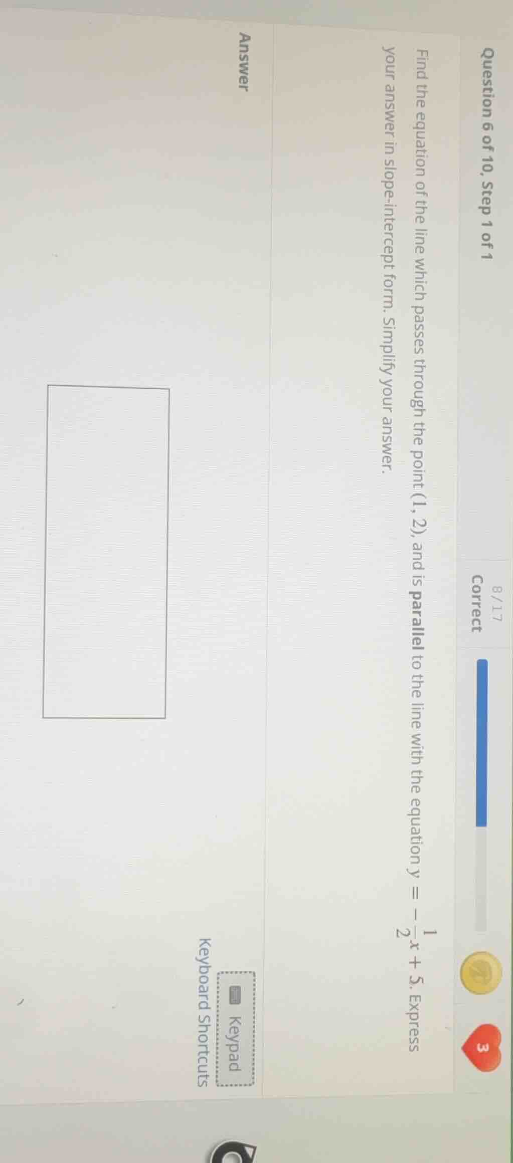 question 6 of 10, step 1 of 1 find the equation of the line which passe…