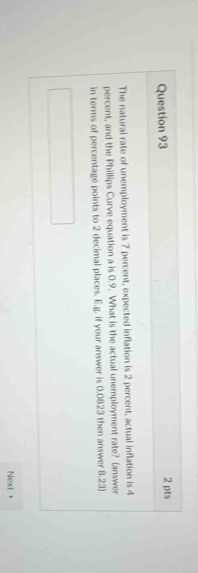 question 93 2 pts the natural rate of unemployment is 7 percent, expect…