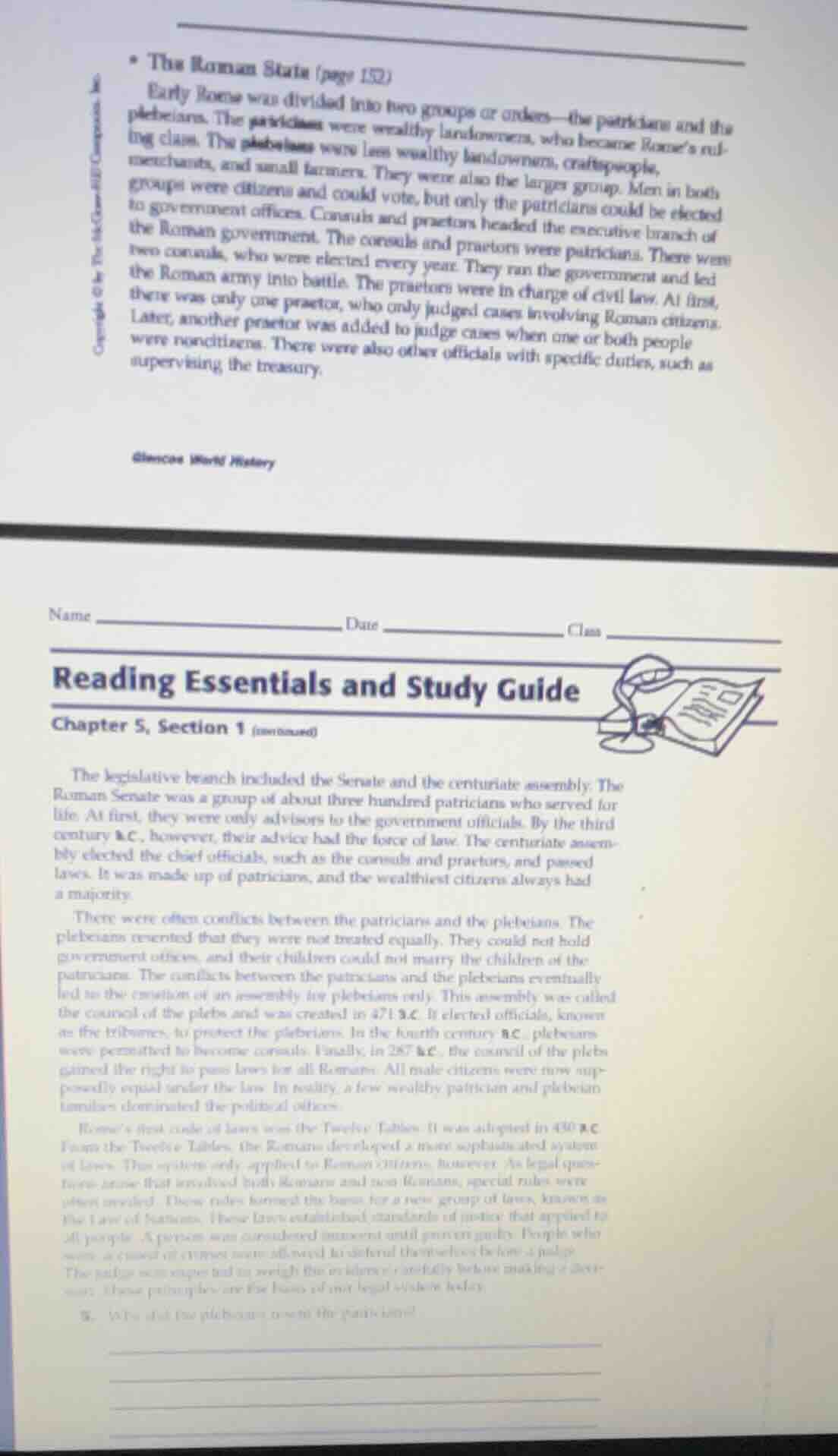 the roman state (page 152) early rome was divided into two groups or or…