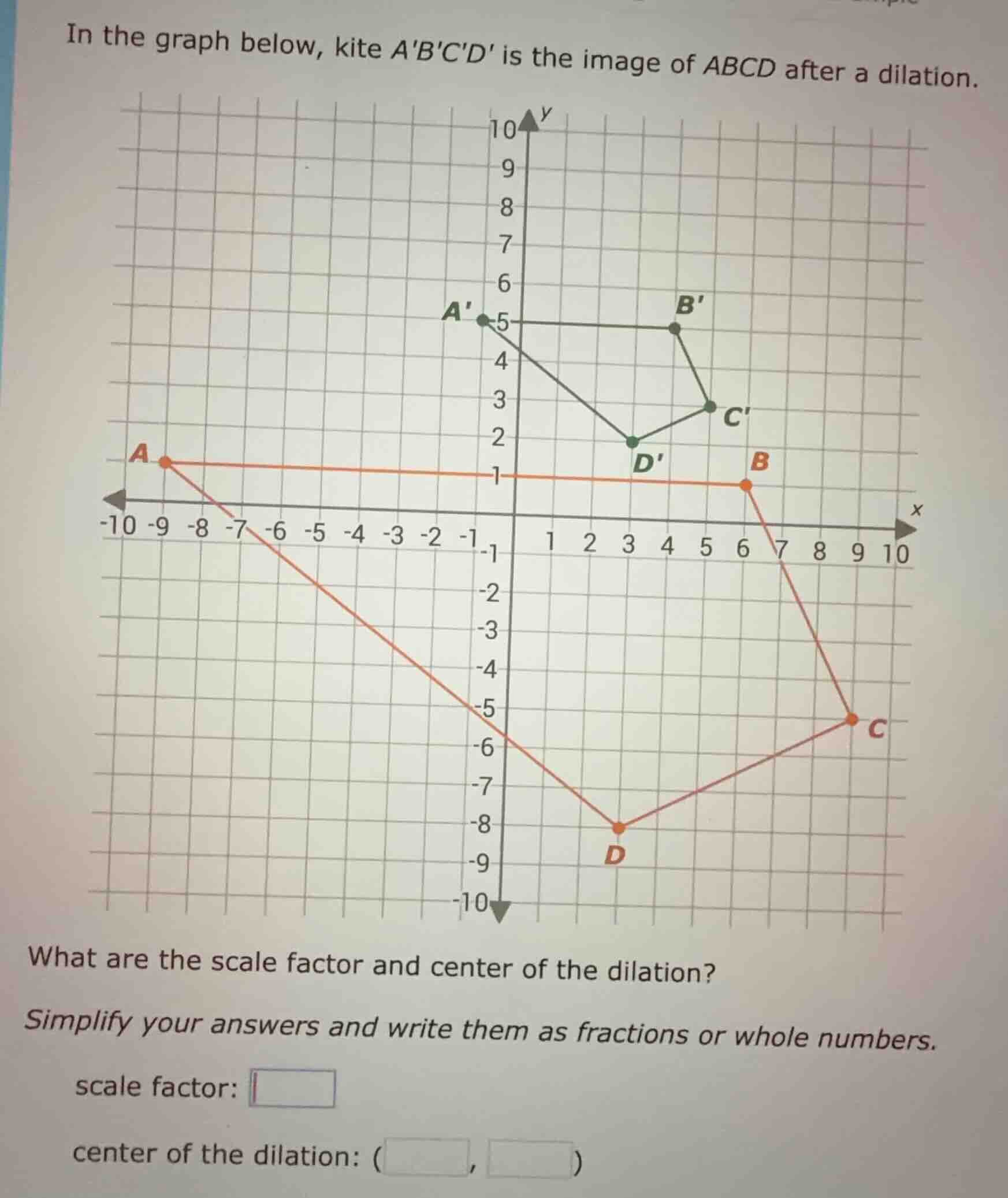 in the graph below, kite abcd is the image of abcd after a dilation. wh…
