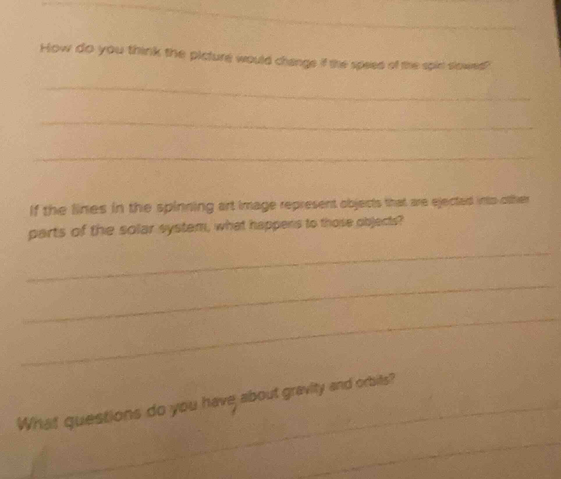 how do you think the picture would change if the speed of the spin slow…