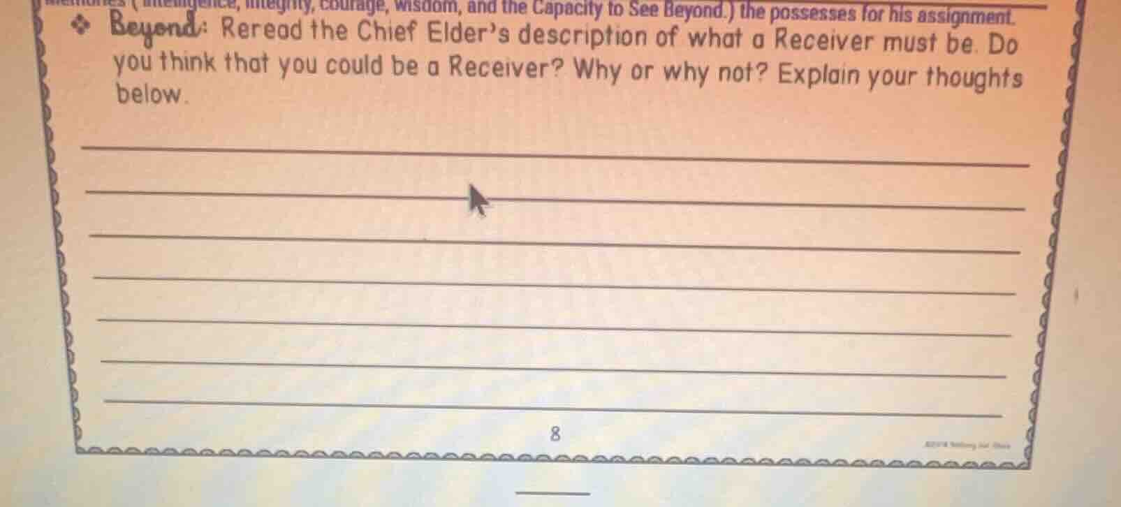 beyond: reread the chief elder’s description of what a receiver must be…