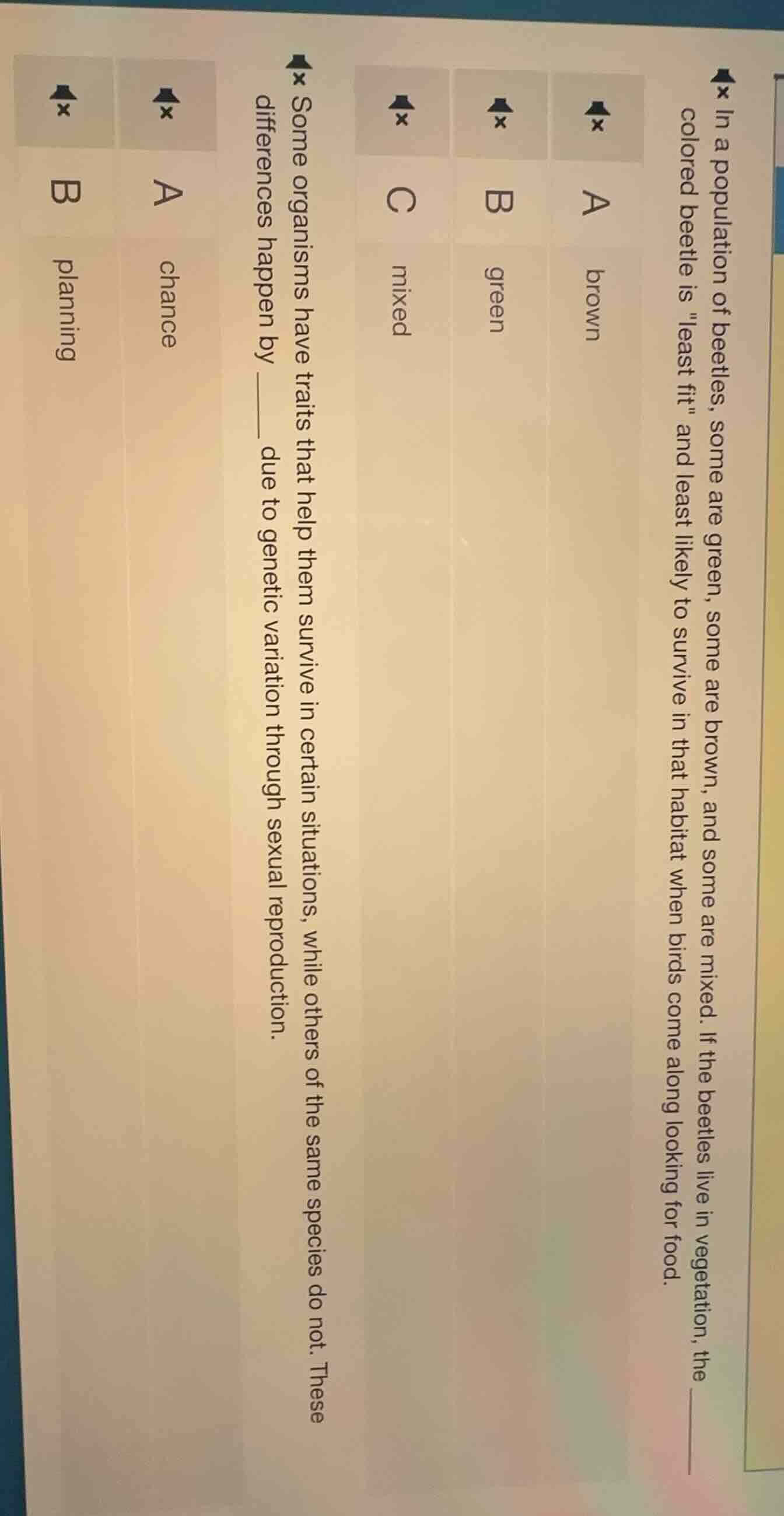 in a population of beetles, some are green, some are brown, and some ar…