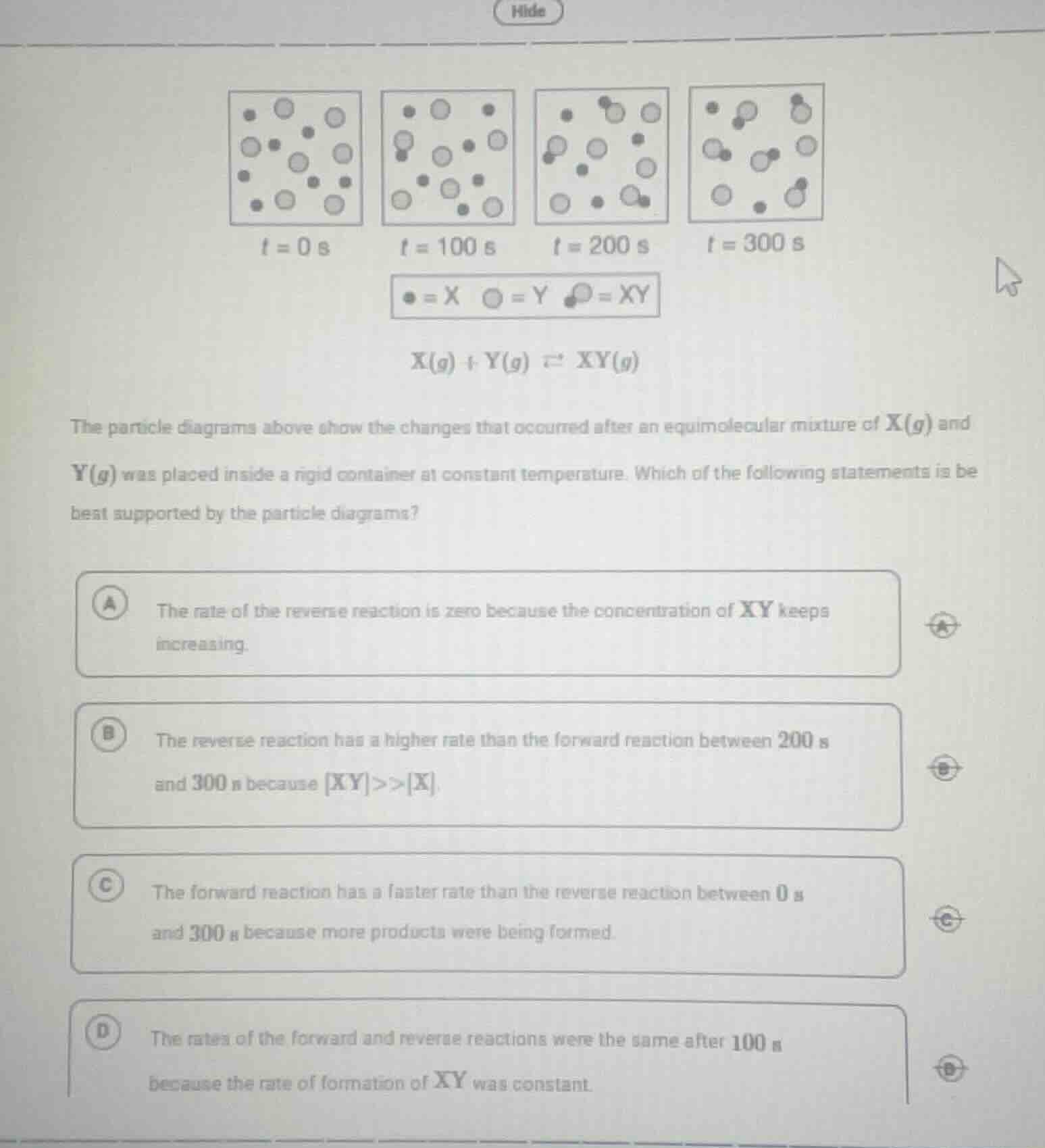the particle diagrams above show the changes that occurred after an equ…