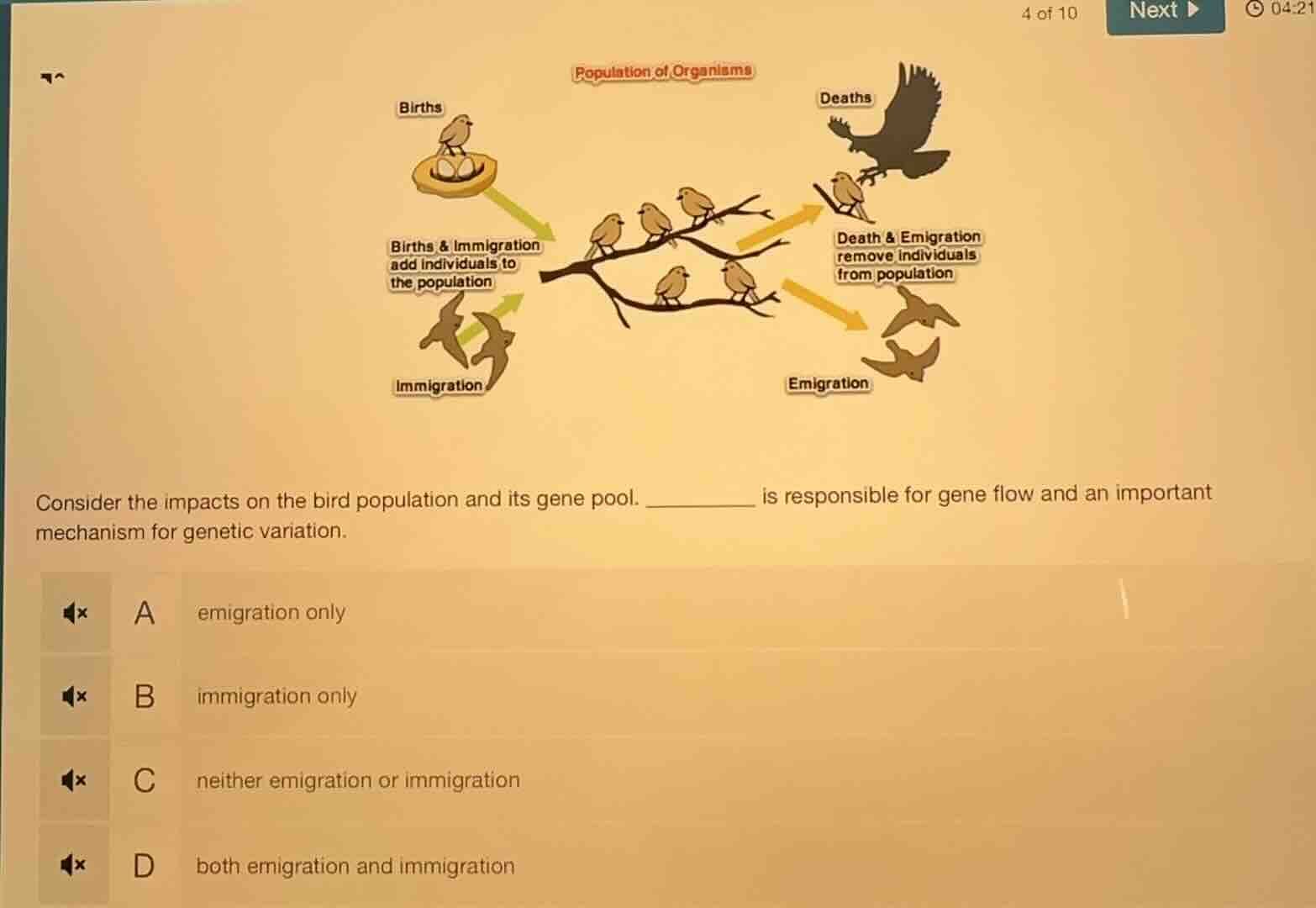 consider the impacts on the bird population and its gene pool. ______ i…