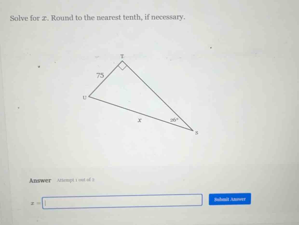 solve for ( x ). round to the nearest tenth, if necessary.