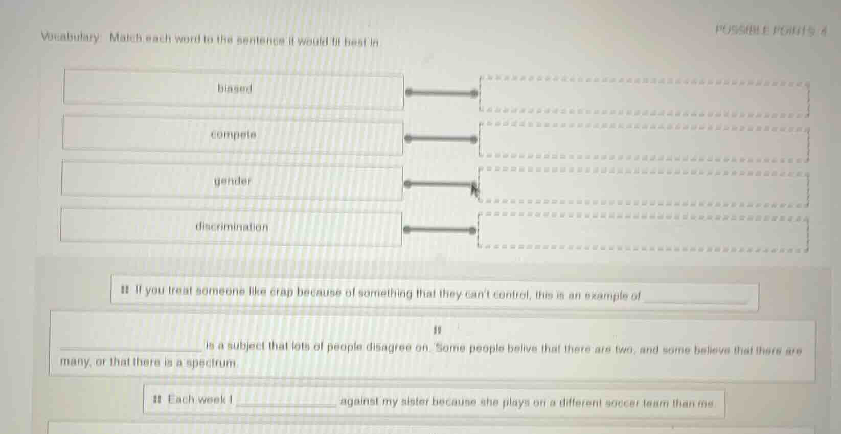 vocabulary: match each word to the sentence it would fit best in biased…