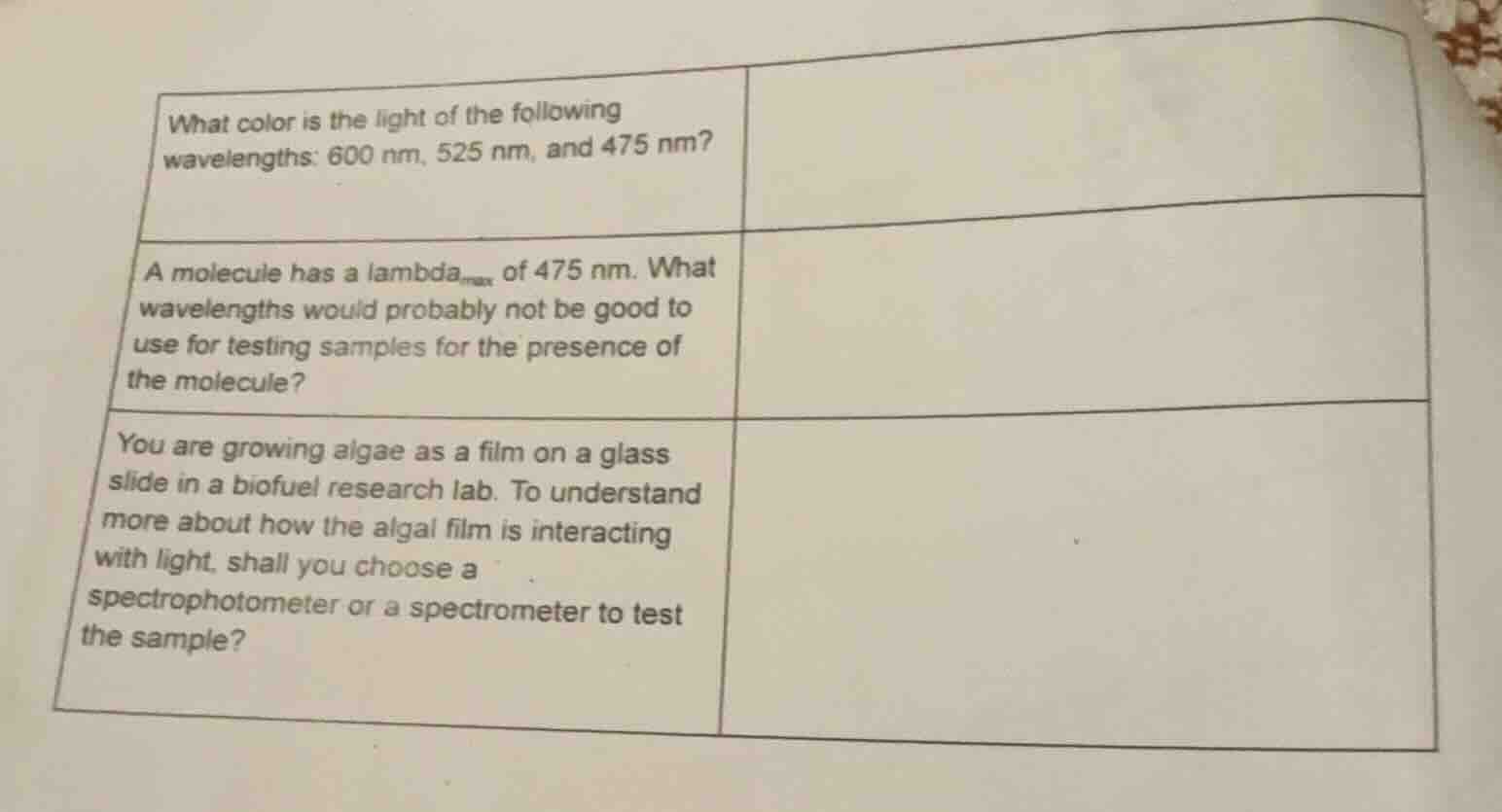 what color is the light of the following wavelengths: 600 nm, 525 nm, a…