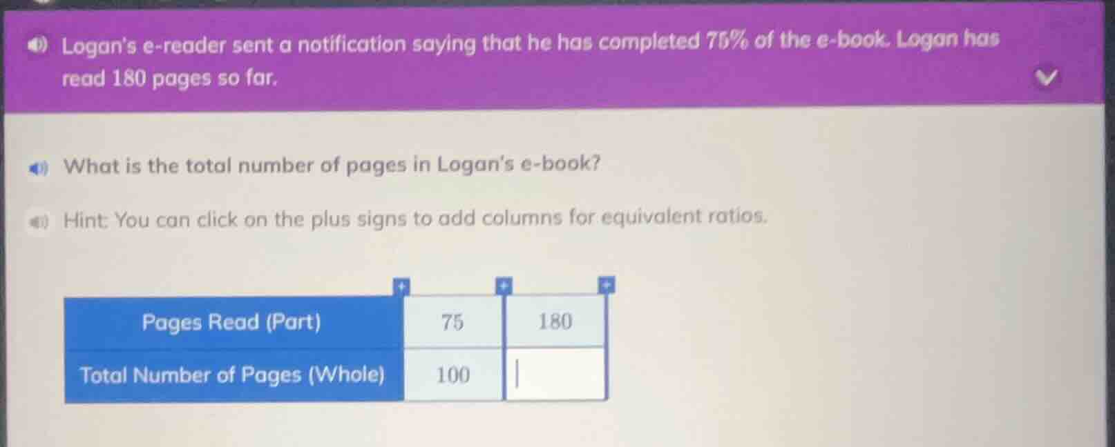 logans e - reader sent a notification saying that he has completed 75% …