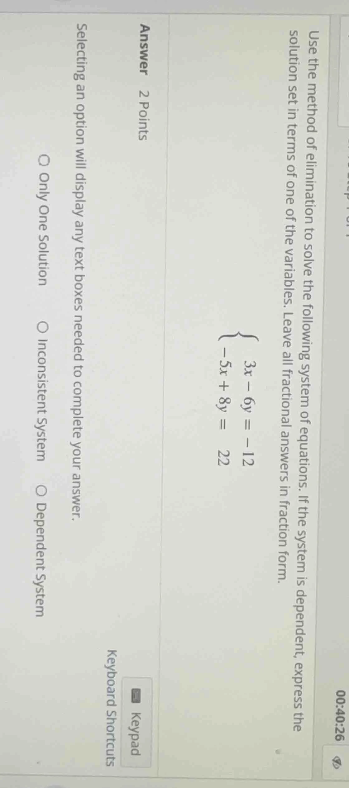 use the method of elimination to solve the following system of equation…