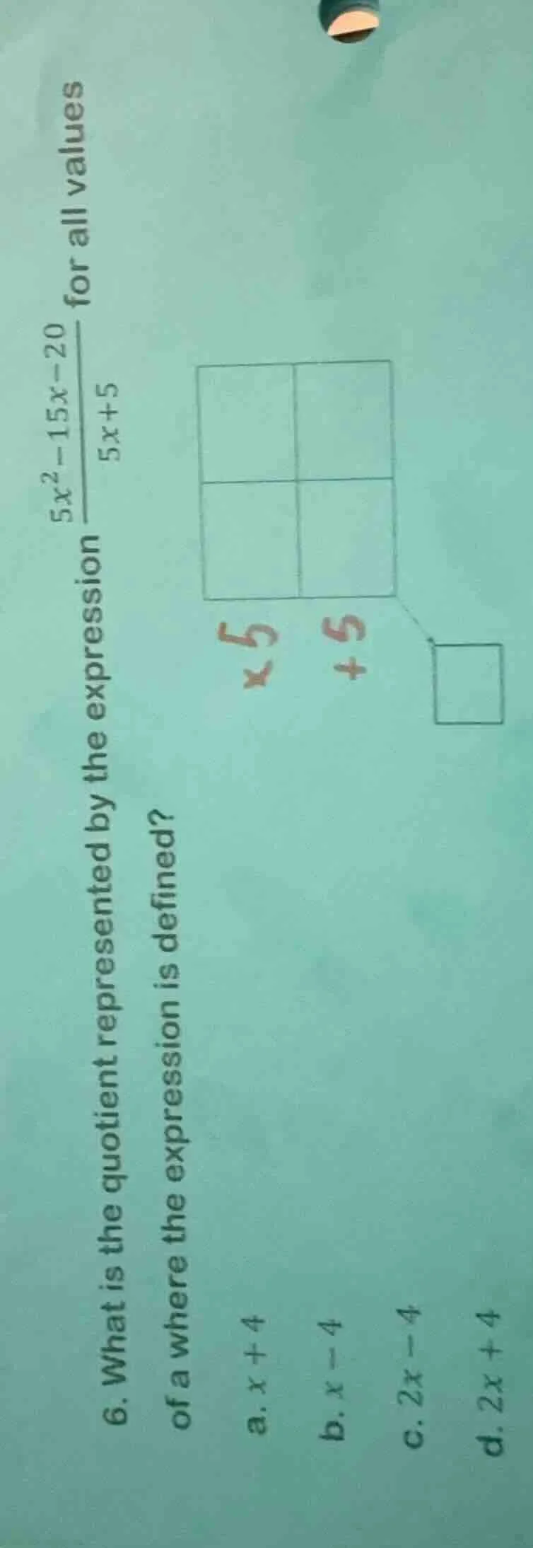 6. what is the quotient represented by the expression \\(\frac{5x^2 - 1…
