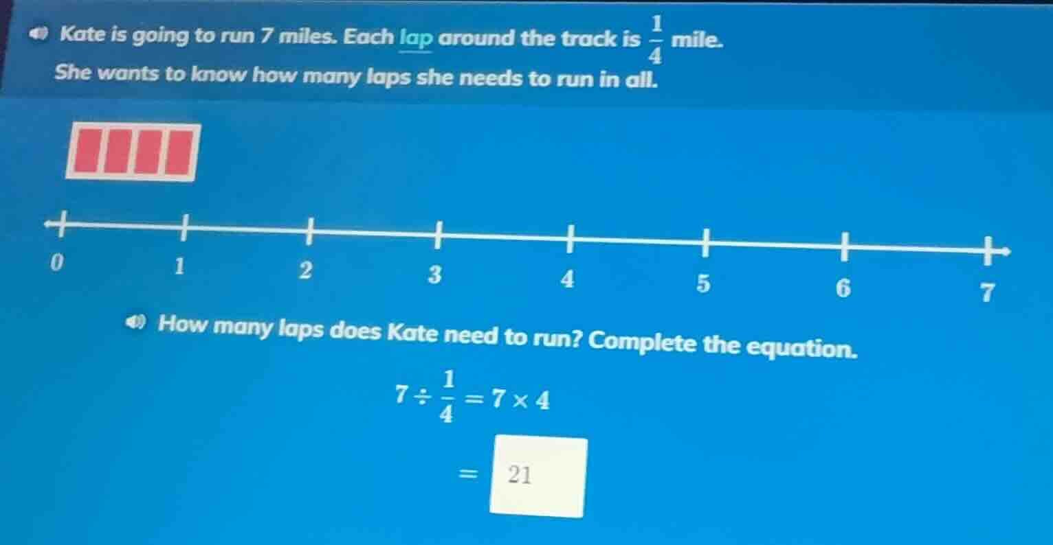kate is going to run 7 miles. each lap around the track is \\(\\frac{1}…