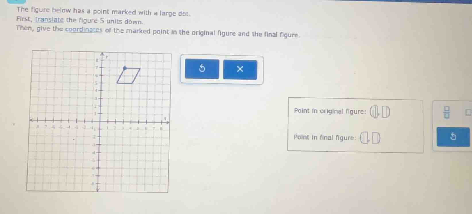 the figure below has a point marked with a large dot. first, translate …