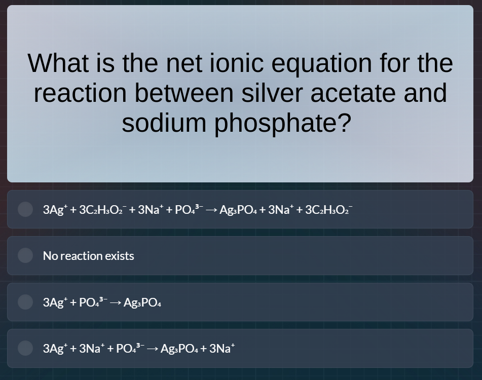 what is the net ionic equation for the reaction between silver acetate …